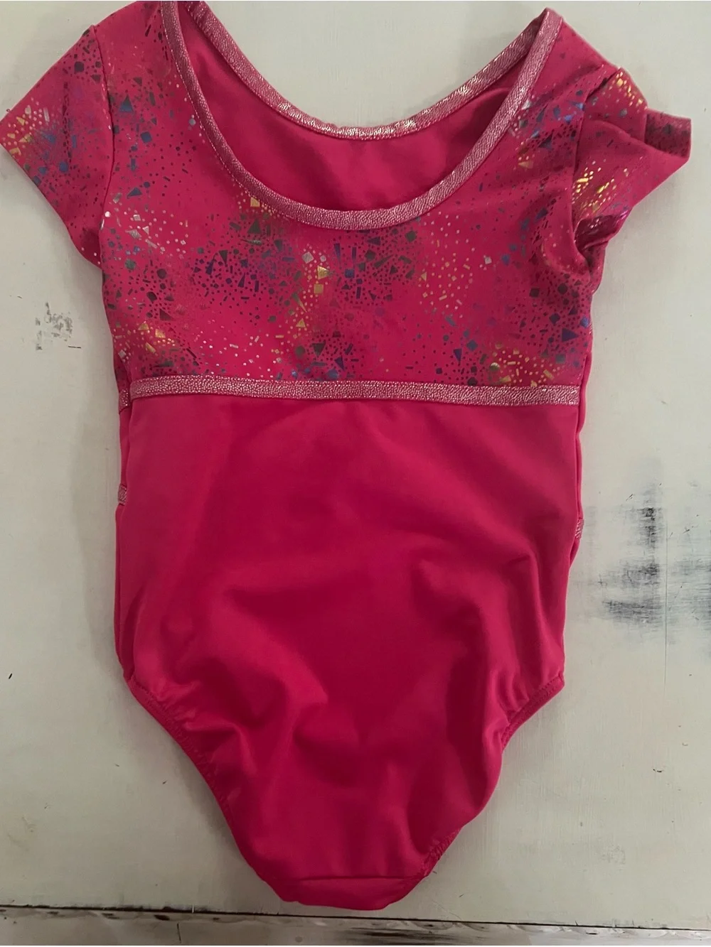 Danskin Pink Gymnastics Leotard Sparkle Chest Crisscross Waist Girls Dance XS